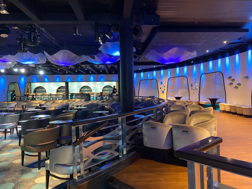 interior shot of an empty adult-only bar on a disney cruise