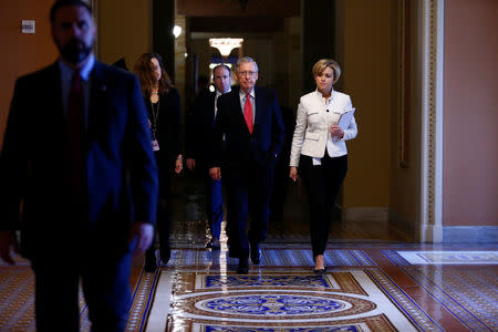 U.S. Senate Majority Leader Mitch McConnell walks to the Senate Chamber on Capitol Hill in Washington, U.S., April 6, 2017. REUTERS/Eric Thayer