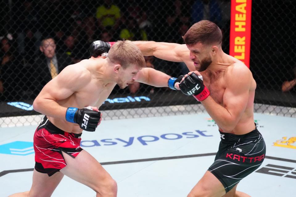 Allen (left) during his last fight, a main-event win over Calvin Kattar in October (Zuffa LLC via Getty Images)