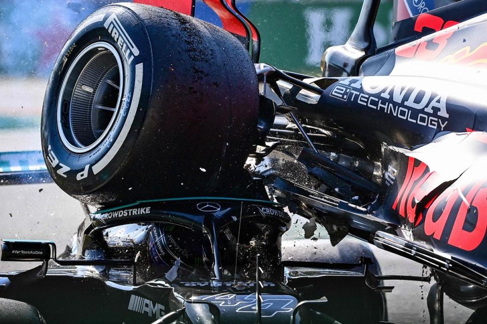 Hamilton said after Monza 2021: “Thank God for the halo. That ultimately saved me - and saved my neck” (AFP via Getty Images)