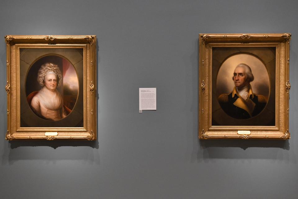 Rembrandt Peal's portraits of Martha Washington from 1856 and George Washington from 1846 are part of the exhibition "American Made: Paintings and Sculpture from the DeMell Jacobsen Collection."