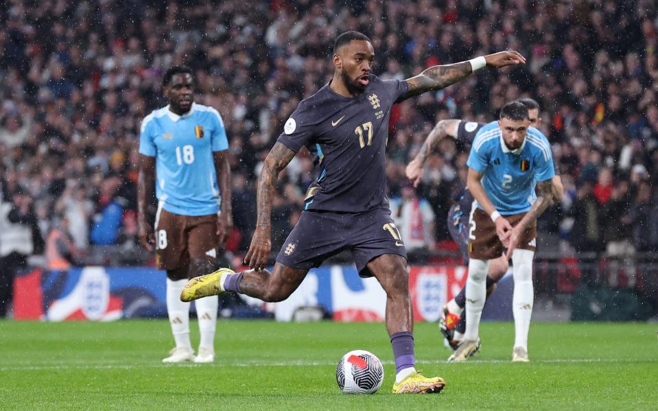 Ivan Toney scores a penalty for England against Belgium