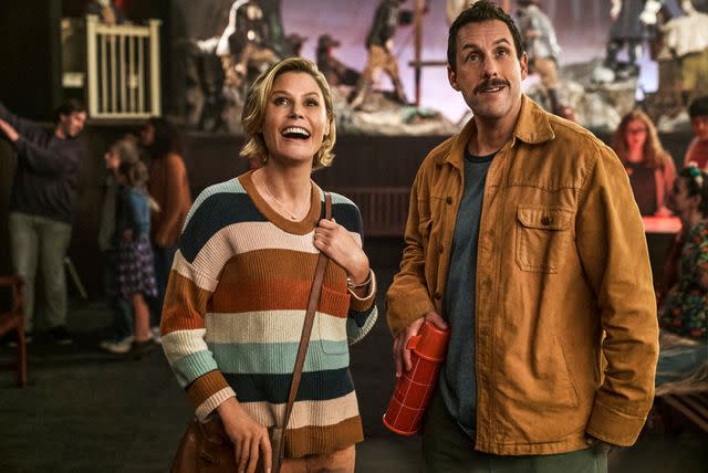 <p>Scott Yamano/NETFLIX</p> Julie Bowen as Violet Valentine and Adam Sandler as Hubie Dubois in 'Hubie Halloween'.