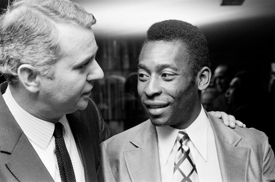 Brazilian footballer Edson Arantes do Nascimento, more famously knows as Pele, pictured after his arrival in Birmingham. February 1972. (Photo by Birmingham Post and Mail Archive/Mirrorpix/Getty Images)