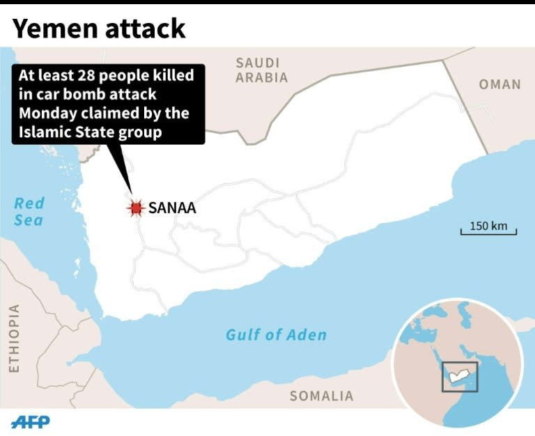 Map of Yemen locating a deadly car bomb attack in Sanaa