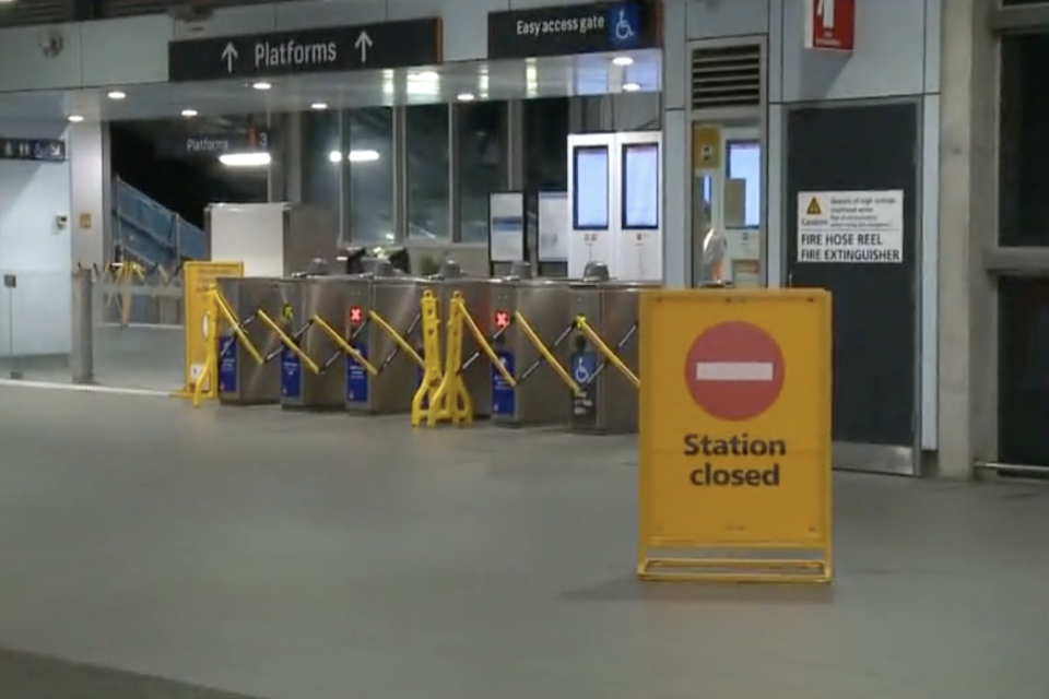 A closed Sydney train station is pictured.