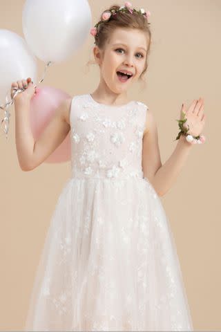 Princess Daliana Lindi Lace Piping Crew-Neck Flower Girl Dress