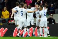 Football - England v Lithuania - UEFA Euro 2016 Qualifying Group E - Wembley Stadium, London, England - 27/3/15 England's Harry Kane celebrates scoring their fourth goal with team mates Reuters / Dylan Martinez Livepic