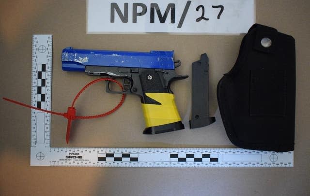 Weapons and ammunition shown to the court during the trial of 19-year-old Jacob Graham (Greater Manchester Police/PA)e