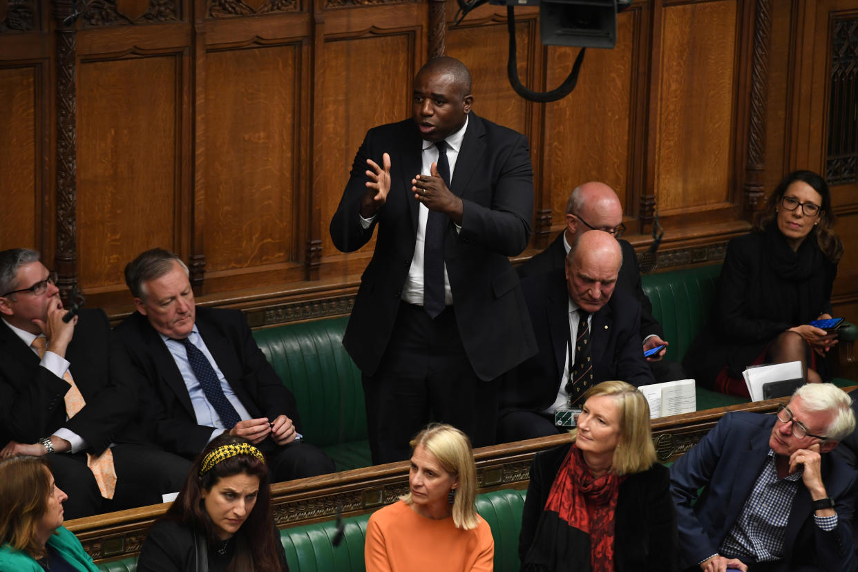 Britain's Labour Party MP David Lammy speaks after Speaker John Bercow delivered a statement in the House of Commons in London, Britain September 9, 2019. ©UK Parliament/Jessica Taylor/Handout via REUTERS ATTENTION EDITORS - THIS IMAGE WAS PROVIDED BY A THIRD PARTY