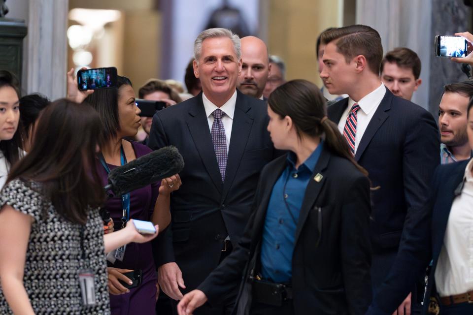 Speaker of the House Kevin McCarthy, R-Calif., walks to the House chamber at the Capitol in Washington, Wednesday, May 31, 2023. as the House moves toward passage of the debt limit bill.
