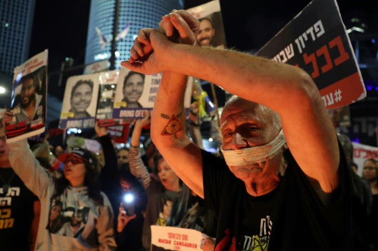 Relatives and supporters of Gaza hostages demonstrate in Tel Aviv calling for their release (JACK GUEZ)