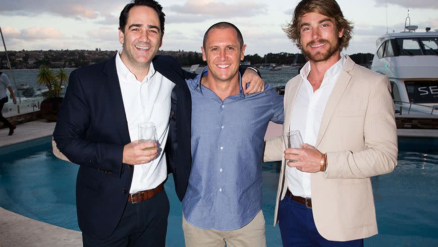 Celebrities at the launch included (L-R) Michael Wipfli, 'The Morning Show' host Larry Emdur and Hayden Quinn. Source: Ben Symons