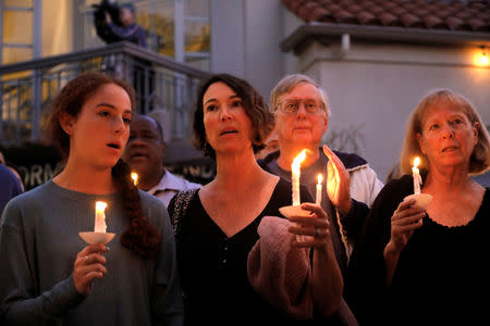 A candlelight vigil is held at Rancho Bernardo Community Presbyterian Church for victims of a shooting incident at the Congregation Chabad synagogue in Poway, north of San Diego, California, U.S. April 27, 2019. REUTERS/John Gastaldo