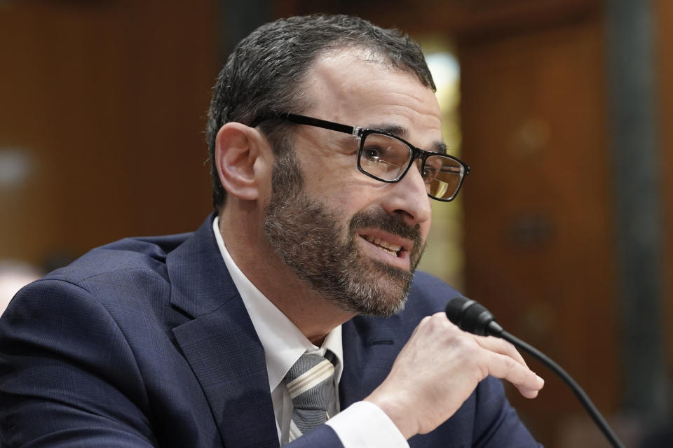 Daniel Werfel testifies before the Senate Finance Committee during his confirmation hearing to be the Internal Revenue Service Commissioner, Wednesday, Feb. 15, 2023, on Capitol Hill in Washington. Werfel, President Joe Biden's nominee to lead the Internal Revenue Service says he will commit to not increasing tax audits on businesses and households making less than $400,000 per year. (AP Photo/Mariam Zuhaib)