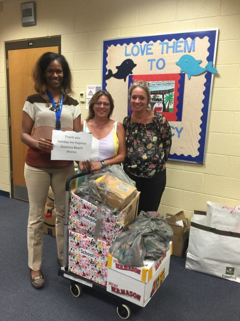 Business partner Holiday Inn Express Daytona beach Shores donated goods to Palm Terrace Elementary in this photo from August 2018.