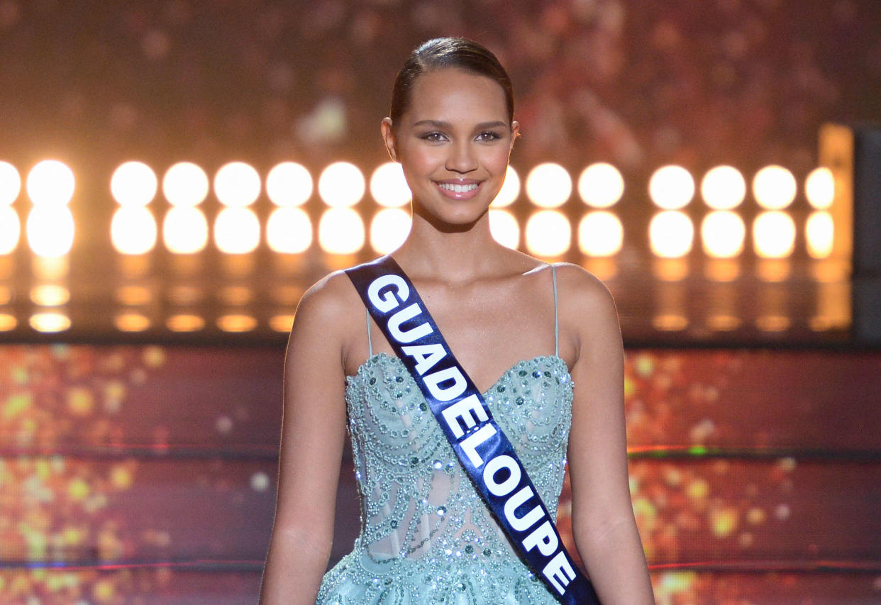 Newly elected miss France Indira Ampiot reacts during the Miss France 2023 beauty contest in Deols, central France, on December 17, 2022. (Photo by GUILLAUME SOUVANT / AFP)