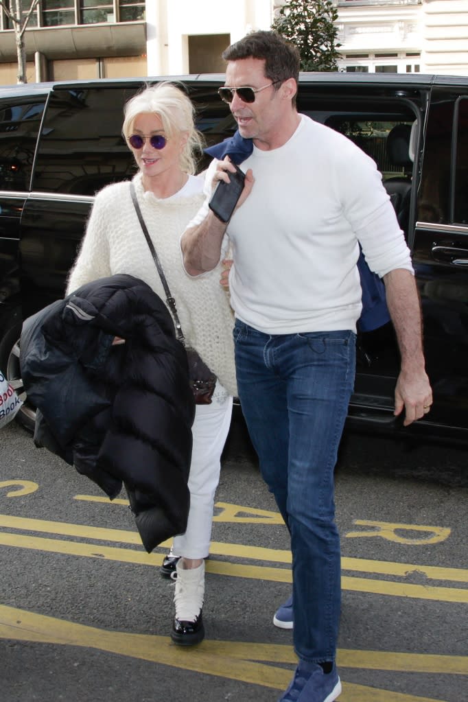 Hugh Jackman and Deborra-Lee Furness are seen arriving at their hotel in Paris in February 2023.