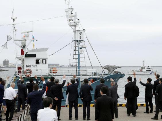 A whaling boat leaves a port in Kushiro, Hokkaido, northern Japan Monday, July 1, 2019 (AP)