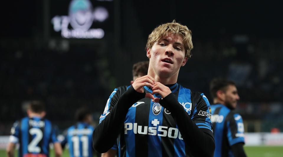 Manchester United target Rasmus Hojlund of Atalanta celebrates after scoring a goal