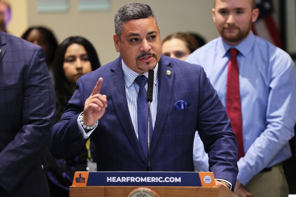 First Deputy Commissioner Edward A. Caban speaks during a press conference on gun violence at the Office of Chief Medical Examiner on June 26, 2023 in New York City. New York City Mayor Eric Adams was joined by First Deputy Commissioner Caban and Chief Medical Examiner Jason Graham as they announced that the OCME's DNA Gun Crimes Unit, the first in the nation, became the country's fastest big city crime lab for testing and analysis of gun crimes going from 60 days to 30 days or less.