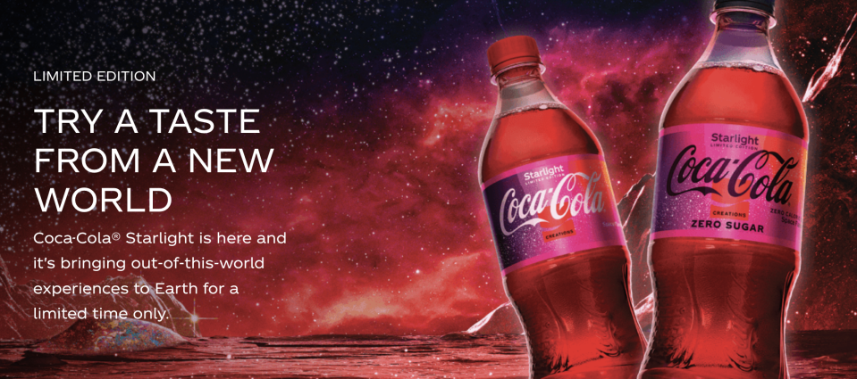 A screenshot from Coke's website with a promotional photo of the new Starlight flavor