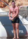 <p>Luke Evans shows off his enviable physique on Thursday while vacationing in Ibiza. </p>