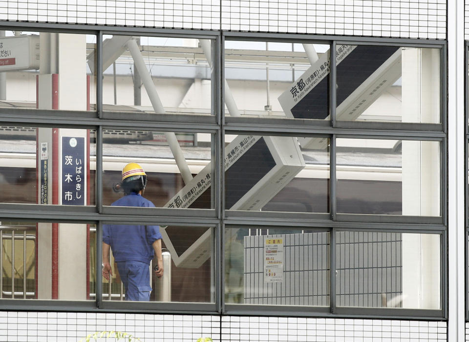 <p>Electric boards lean at a platform of Ibaraki-shi train station in Ibaraki City, Osaka, western Japan, Monday, June 18, 2018. (Photo: Yosuke Mizuno/Kyodo News via AP) </p>