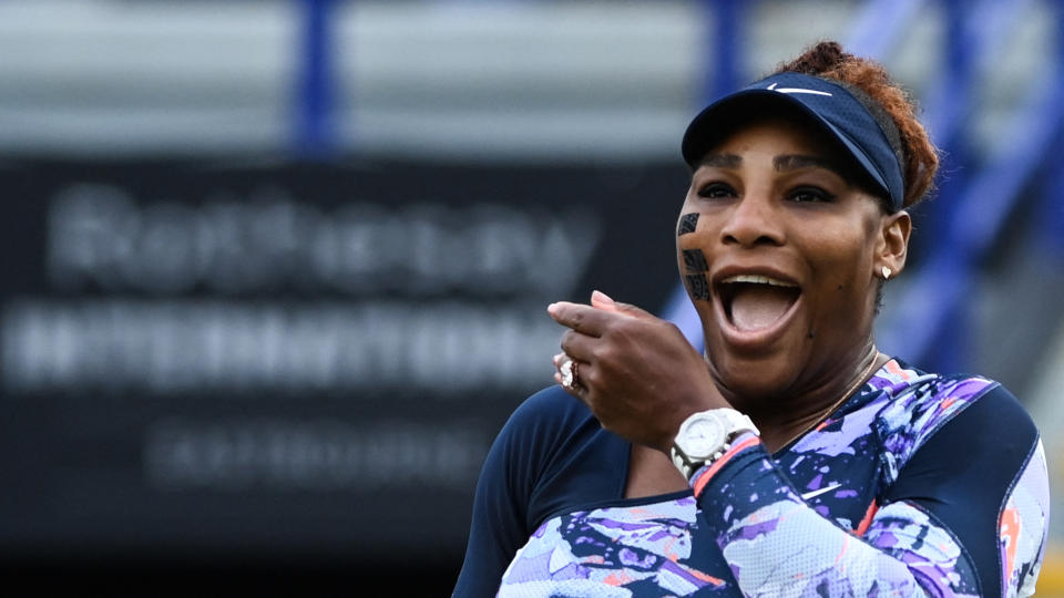 Serena Williams, pictured here in action in doubles at the Eastbourne International.