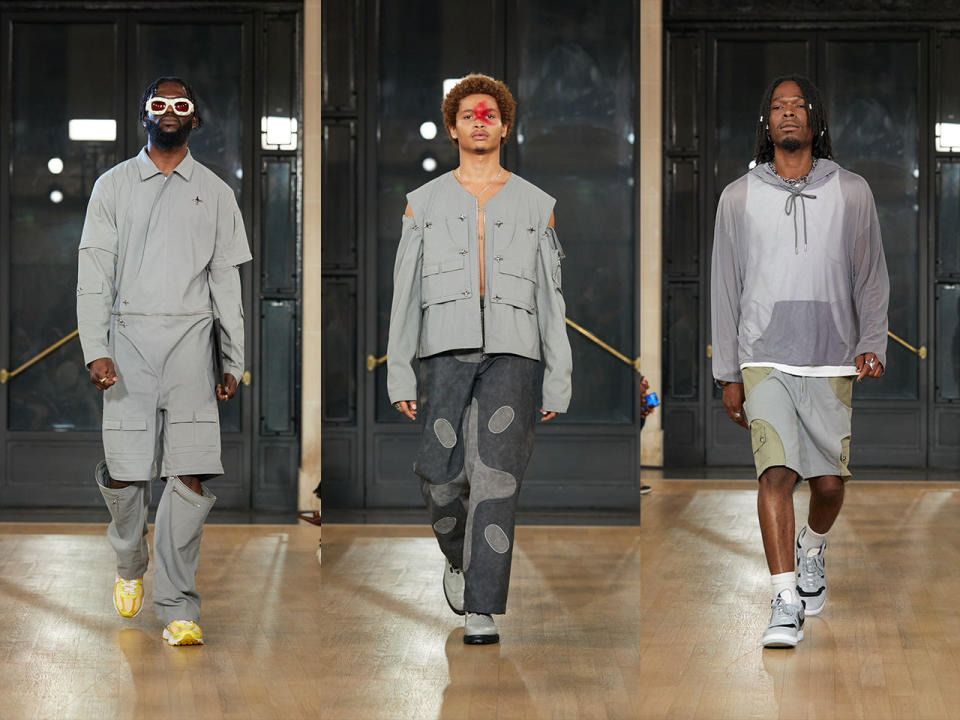 Tombogo showed new men's styles made with Ambercycle's regenerated polyester on the Paris Fashion Week runway.