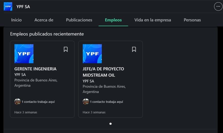 A través de su cuenta oficial de Linkedin, YPF difunde sus convocatorias.