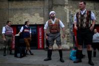 Monty Python fans dressed as the Gumbys gather in an attempt to set the world record for the largest gathering of people dressed as Gumbys as a part of the 50th anniversary of Monty Python's Flying Circus at the Roundhouse in London