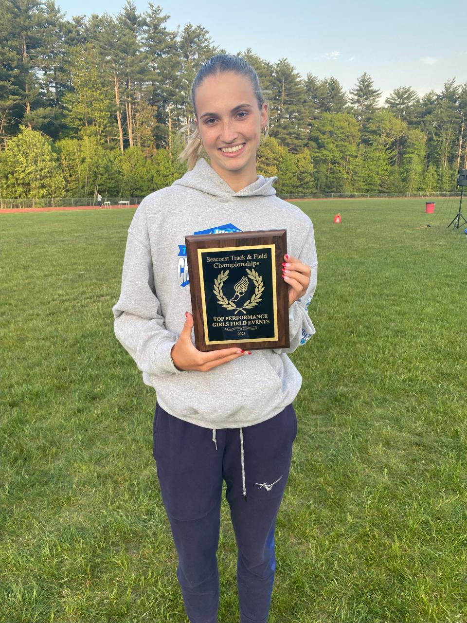 Exeter High School junior Rachel Poulin shared the Seacoast Championship field event MVP with Coe-Brown senior Madeleine Grenier at Friday's meet at Exeter High School. Both scored 18 points in the meet.
