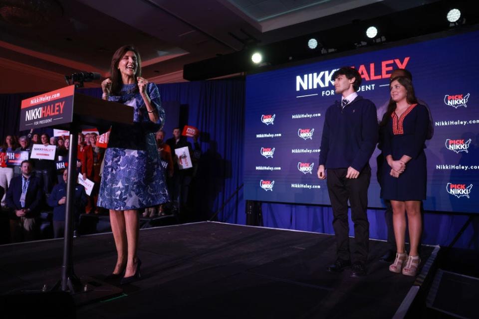 Nikki Haley onstage with her children Rena and Nalin