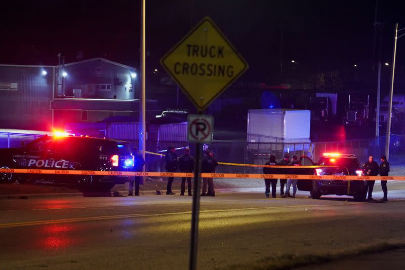 Police officers respond to a shooting at Michigan State University