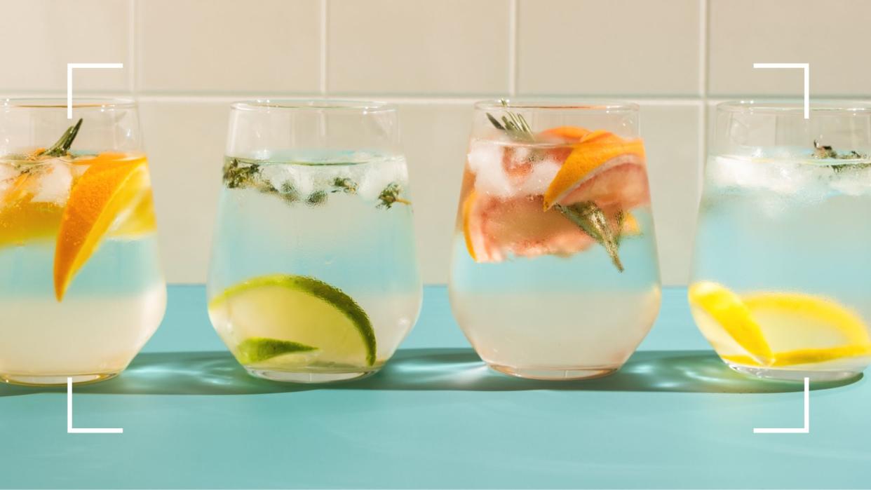  Sparkling water in glasses, representing the various alternatives to alcohol available. 