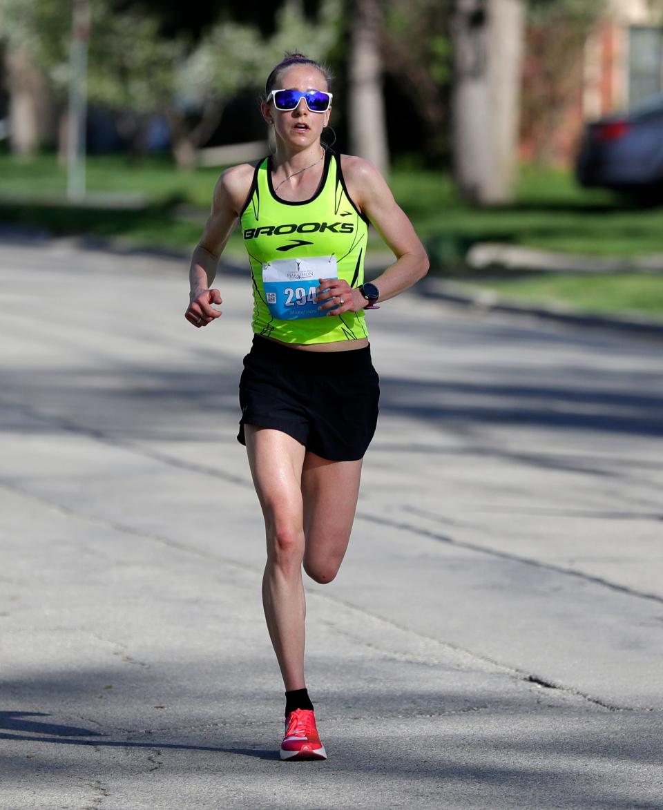Anna Rohrer of Indiana competes in the Cellcom Green Bay Marathon on May 15, 2022, in Green Bay, Wis.

Gpg Cellcommarathon 051522 Sk29