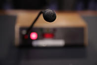 <p>The microphone that former FBI Director James Comey will use while testifiying before the Senate Intelligence Committee in the Hart Senate Office Building on Capitol Hill June 8, 2017 in Washington. (Photo: Chip Somodevilla/Getty Images) </p>