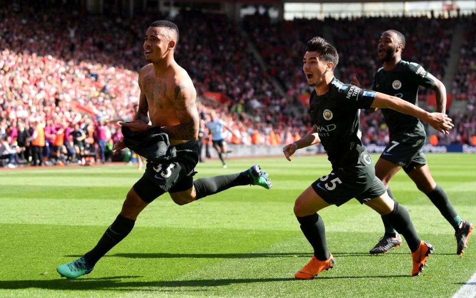 Gabriel Jesus scored the winner off the bench in the 94th minute to take Manchester City to 100 points for the season.