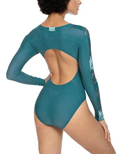 24) Long Sleeve Open Back Swimsuit One Piece High Neck