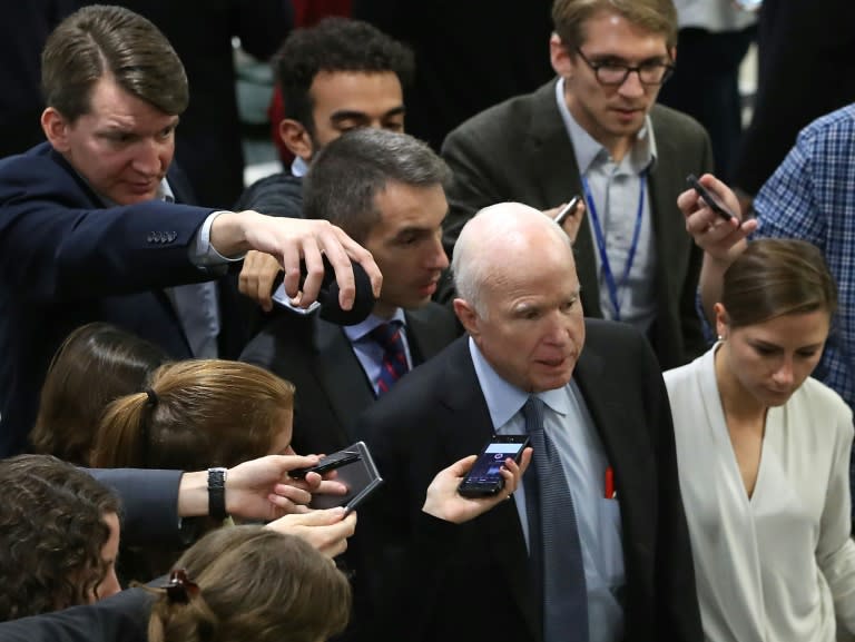 Senator McCain, seen here in the Capitol in October 2017, snapped at journalists when they refused to stop questioning him about the president