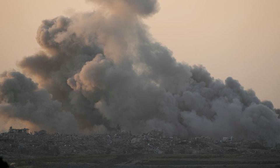 Smoke rises after Israeli bombardment of the northern Gaza Strip on Saturday.