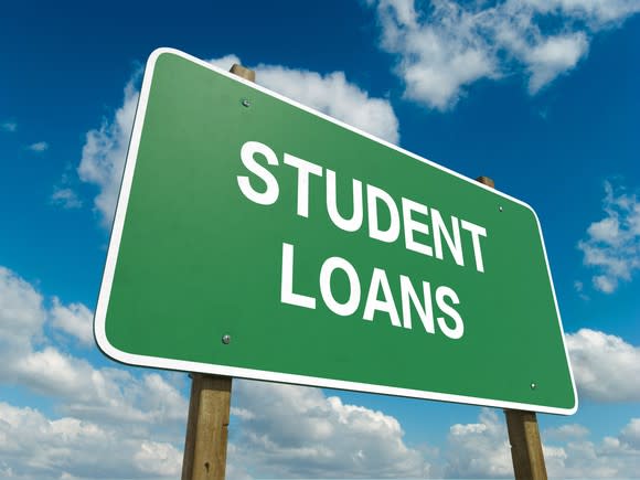 Green sign with student loans written in white letters
