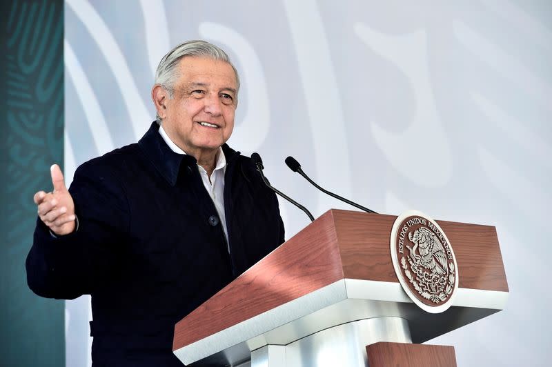 Mexico's President Andres Manuel Lopez Obrador attends the inauguration of an installation of the National Guard in San Luis Posoti