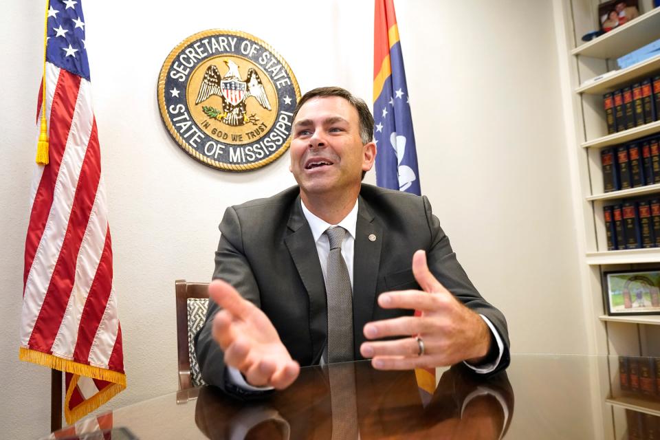 Mississippi Secretary of State Michael Watson speaks in his office in Jackson, Miss., on Wednesday, Sept. 13, 2023.