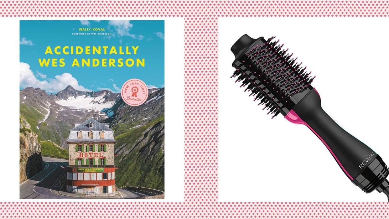 best gifts under $50 for her  accidentally wes anderson coffee table book and revlon onestep volumizer hair dryer and hot air brush