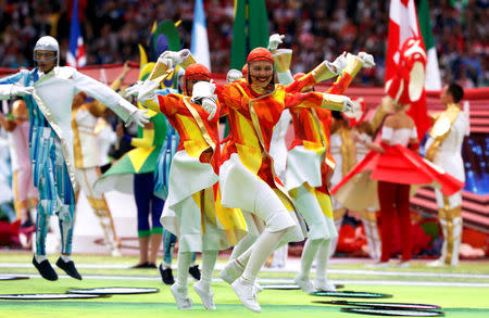 Soccer Football - World Cup - Opening Ceremony - Luzhniki Stadium, Moscow, Russia - June 14, 2018 Performers during the opening ceremony REUTERS/Grigory Dukor