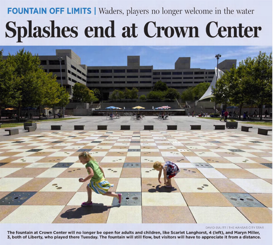 A June 13, 2012 edition of The Star shows children searching for water in the Crown Center fountains. Officials at the time said harmful bacteria caused them to close the fountains to visitors. Eleanor Nash/enash@kcstar.com