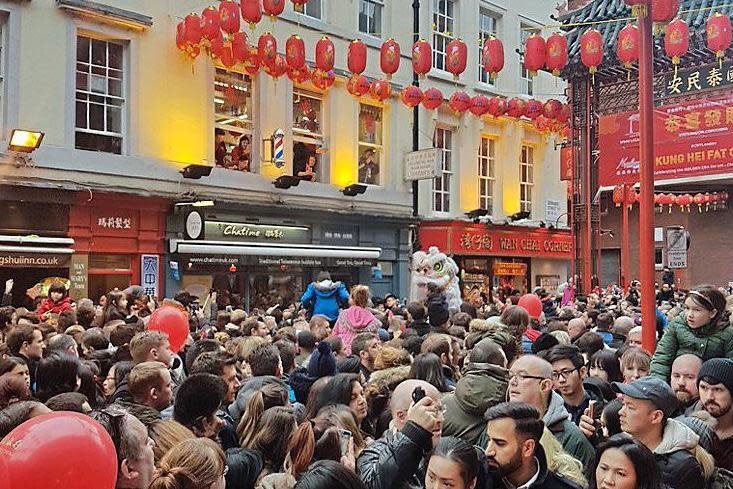 No way out: the crowds in Chinatown on Sunday as Chinese New Year is celebrated