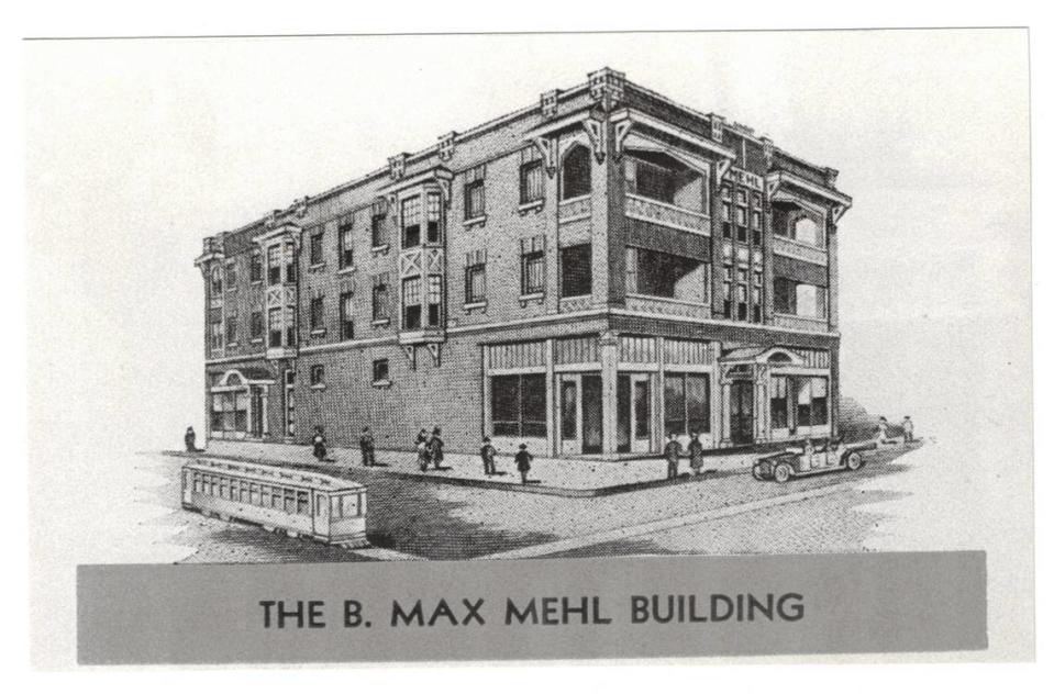 An architect’s sketch of the Mehl Building, constructed in 1916 at the corner of Magnolia Avenue and South Henderson. The landmark is part of the Fairmount-Southside Historic District.